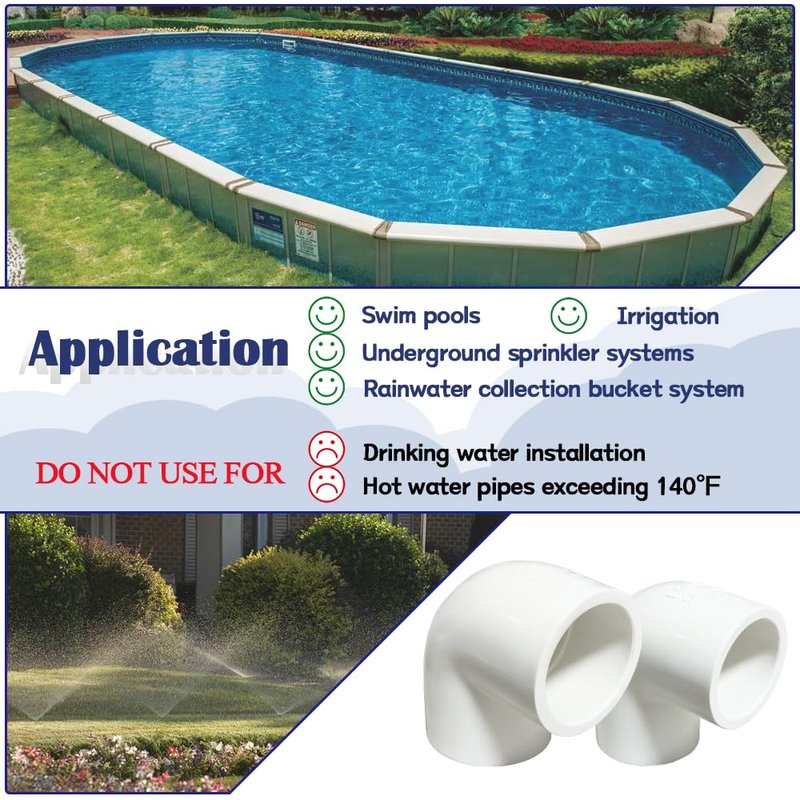 HayEastdor 2PCS 1-1/2 Inch White PVC 90 Degree Elbow Adapter Pipe Fittings 2 Way Right Angle Pipe Corner Coupling Connectors for Sprinkler, Drip Irrigation System HE051-1-1/2
