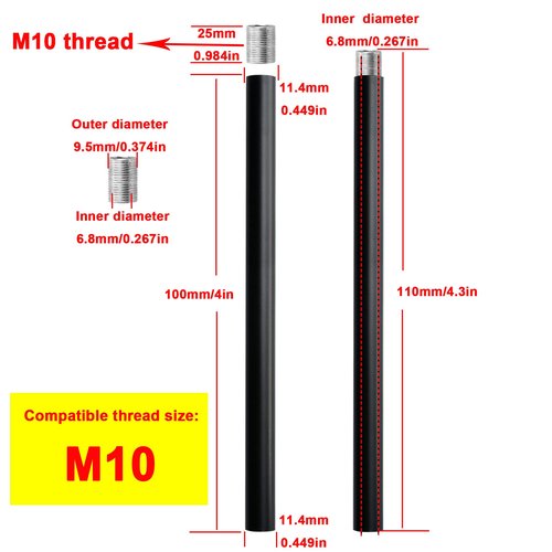 HALIGATE Matte Black M10 Threaded Extension Rod for Pendant Light, Island Lighting, Chandeliers,Lighting Fixture downrods & Stems,4 Inches