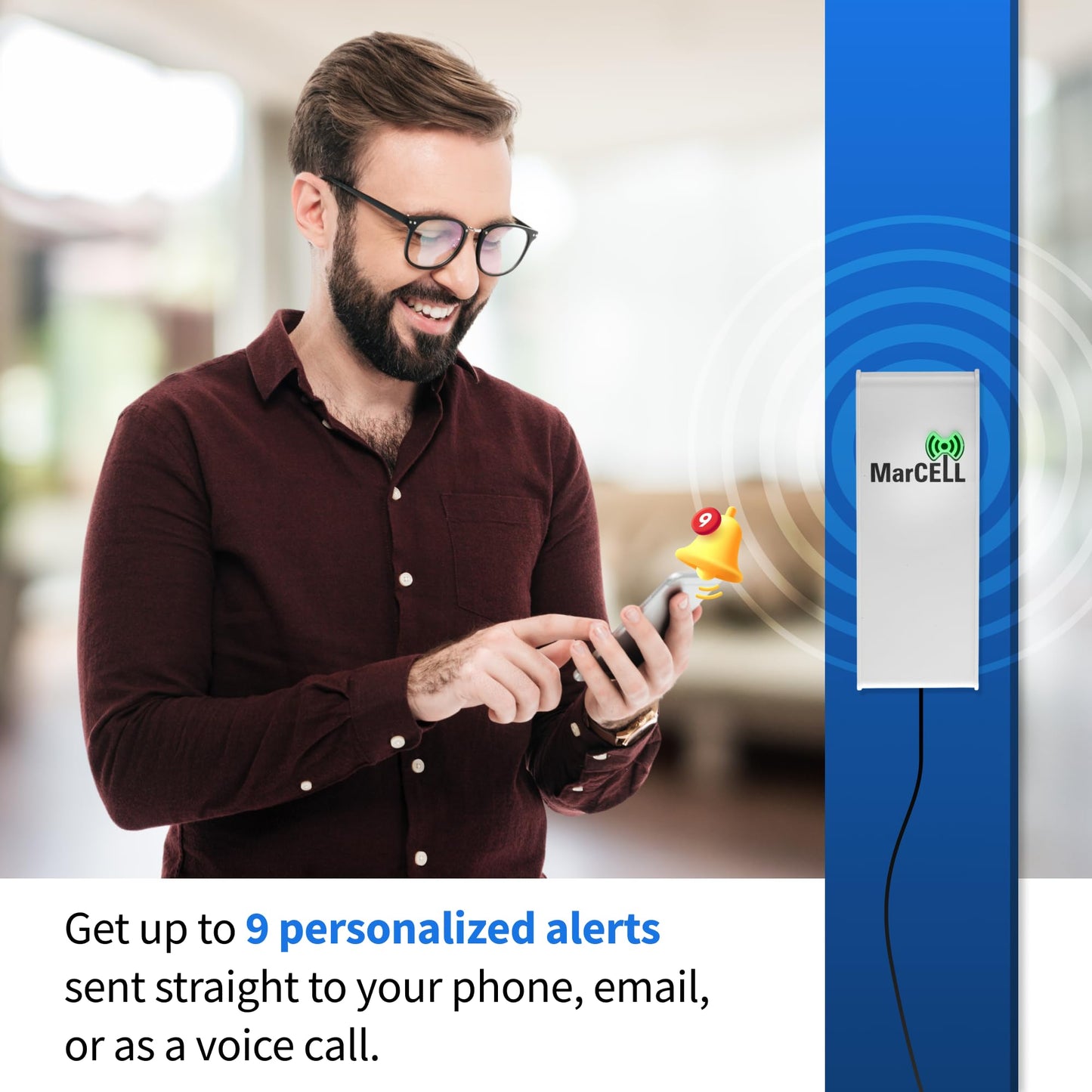 MarCELL Cellular Temperature, Humidity & Power Monitor (Verizon) - Made in The USA - RVs, Pet Safety Monitoring, Second Home Monitoring, Greenhouse Monitoring,- 24/7 Monitoring & Instant Alerts