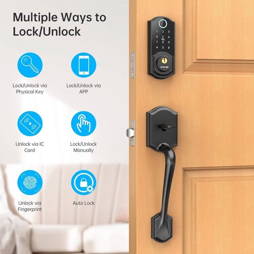 Smart Locks for Front Door, SMONET Front Door Lock Set Keyless Entry, Keyless Entry Keypad Deadbolt with Handle, Smart Deadbolt Fingerprint Bluetooth Digital Keypad