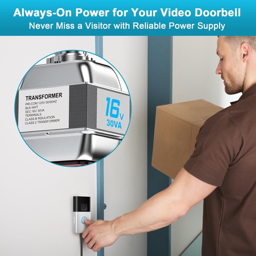 16V 30VA Doorbell Transformer for Ring Video Doorbells, Compatible with Ring, Nest Hello, Wyze and Eufy Video Doorbells, Power Supply for Nest, Ecobee, Sensi and Honeywell Thermostat