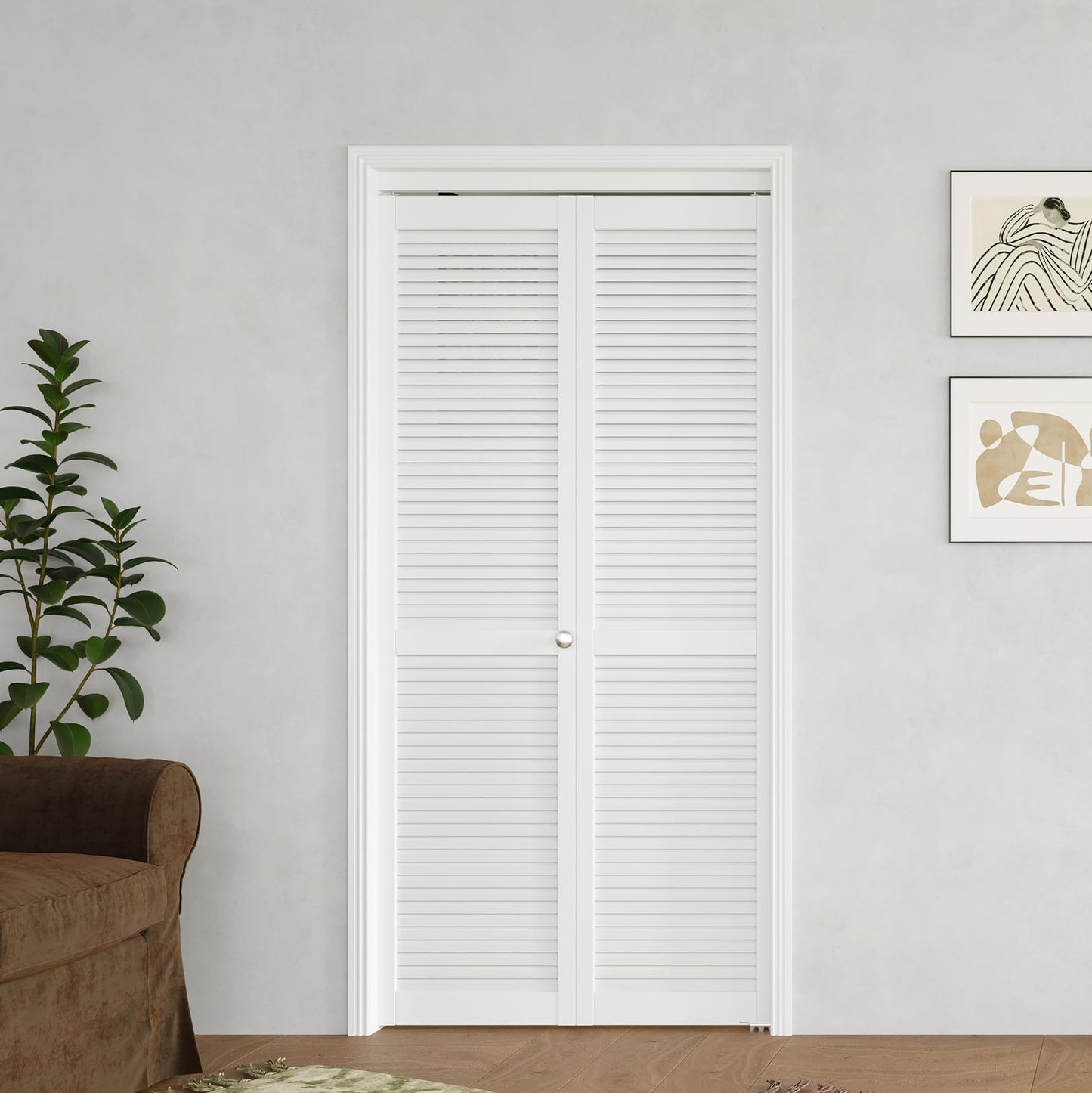 BARNER HOME Louvered Bi-Fold Door, Fits 30" x 80" Standard Openings, White Folding Closet Door with Hardware Kit, Ventilated MDF 2 Panels, Ideal for Laundry, Bedroom, or Pantry