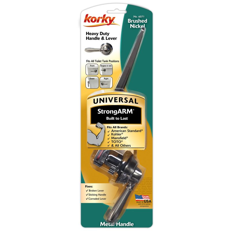 Korky Strong Arm Metal Toilet Handle and Lever - Universal to Fit Front, Angled, Side, Left, and Right Mount Toilets - Brushed Nickel, Faucet Style, 6071BP (Pack of 5)
