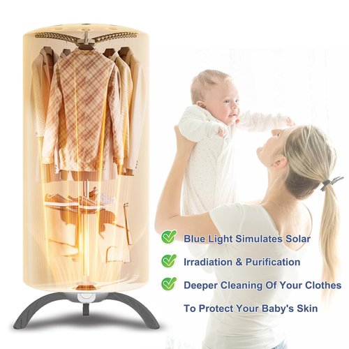 Portable Clothes Dryer Upgraded Large Capacity for Families,travel and apartments,Mini 900W Fast-Drying Machine for Skirts, Clothing and Shoes Quick & Easy-to-Use Foldable Compact Dryer(Beige)