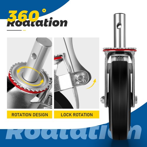 8 Inch Scaffolding Wheels, Scaffold Wheels Set of 4 with Dual-Lock Brakes & Thickened Steel Plate, Heavy Duty 4800lbs Capacity Rubber Swivel Casters for Scaffold, Shelves, Workbench