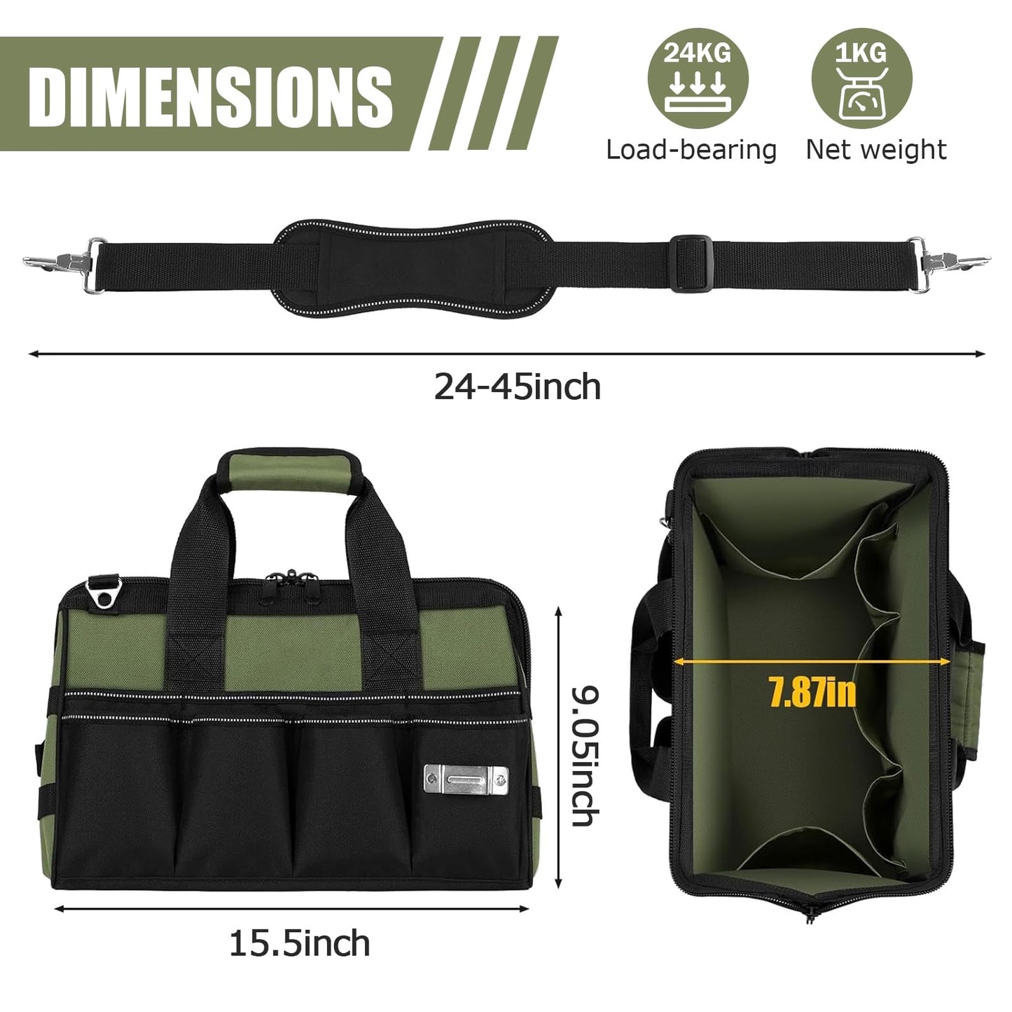 magictaill Heavy Duty Tool Bags, 15.5Inch Portable Wide Mouth Tool Box Organizer with 16 Pocket, Soft Handle with Adjustable Shoulder Strap Toolbag Father Day Dad Men Mechanic Birthday Gift