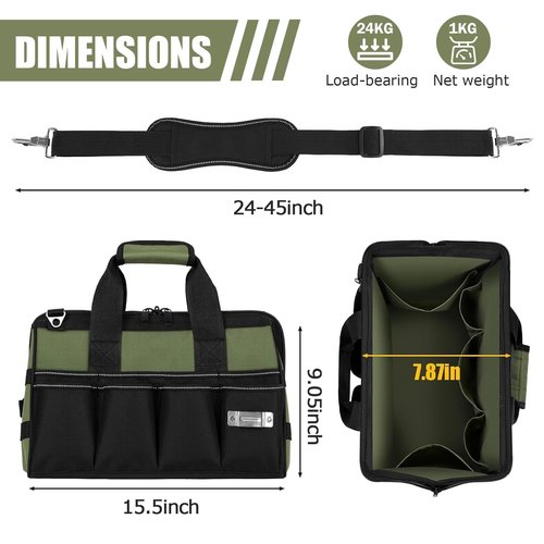magictaill Heavy Duty Tool Bags, 15.5Inch Portable Wide Mouth Tool Box Organizer with 16 Pocket, Soft Handle with Adjustable Shoulder Strap Toolbag Father Day Dad Men Mechanic Birthday Gift