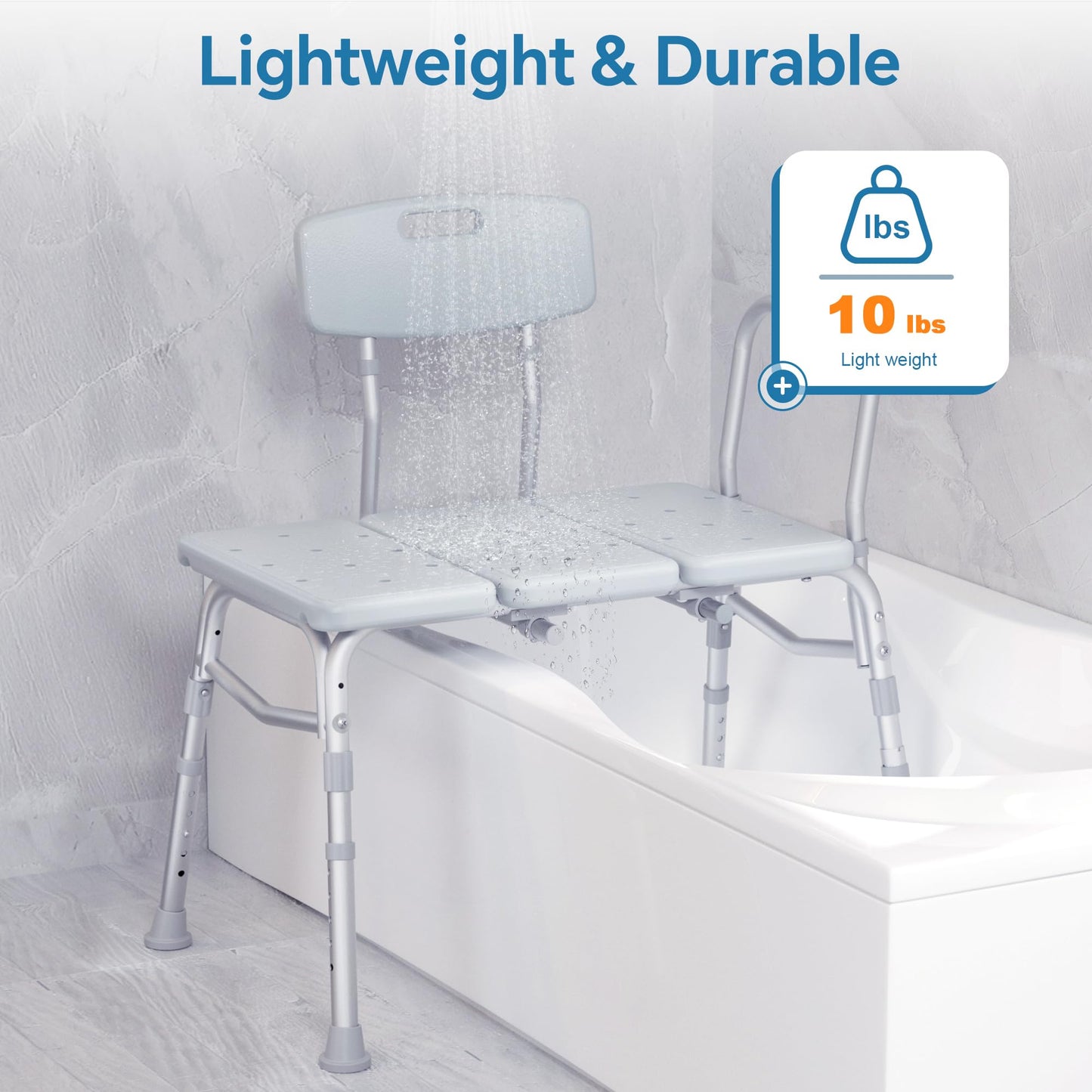 HOMLAND Tub Transfer Bench for Bathtub, 400 lbs Heavy Duty Shower Chair with Backrest, Slip-Resistant Feet, Height Adjustable Shower Bench Shower Seat for Elderly and Disabled
