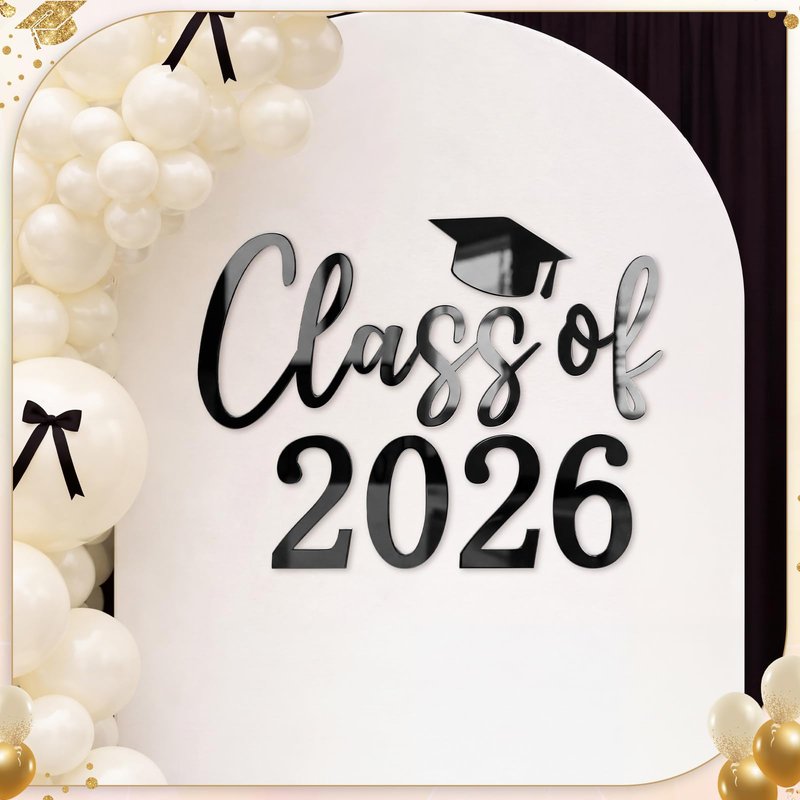 Novabright Class of 2026 Sign for Backdrop Black Acrylic Mirror Decal Letter Sticker Graduation Decor for Grad Party, Congrats Grade 2026 Grad Party Graduation Event Planner Vinyl Decal
