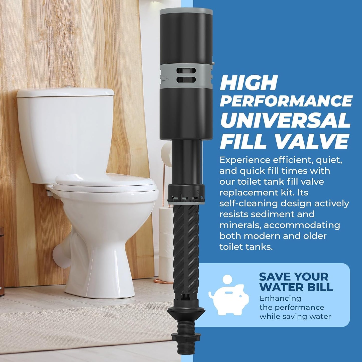Ravine High Performance Universal Toilet Fill Valve Replacement Kit - Quiet & Fast Fill - Easy Install Toilet Fill Valve Replacement - Fill Valve for Toilet Tank - Toilet Float Replacement Kit