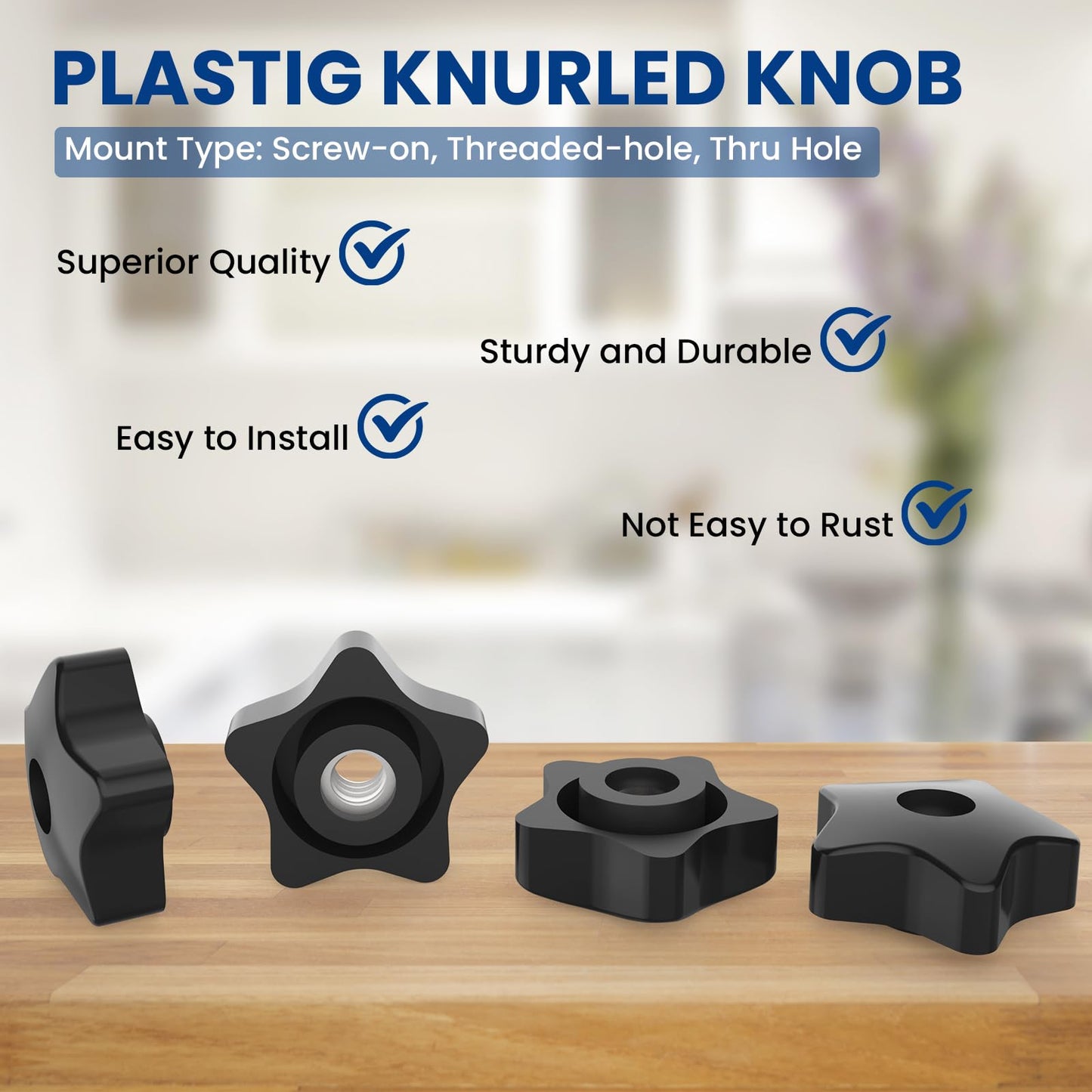 ZIUZI 5/16-18 Thread Knob Nut, 6 Pack 5/16 Star Shape Hand Tighten Clamping Knobs Black Screw-On Nuts