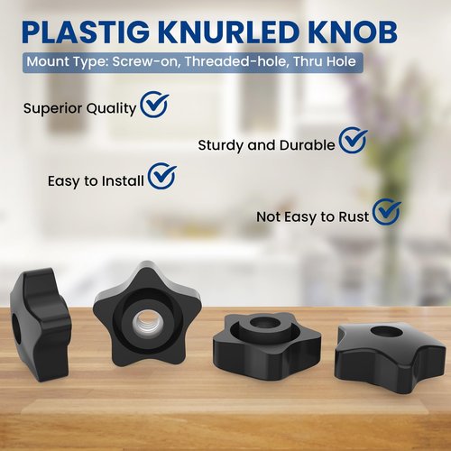 ZIUZI 5/16-18 Thread Knob Nut, 6 Pack 5/16 Star Shape Hand Tighten Clamping Knobs Black Screw-On Nuts