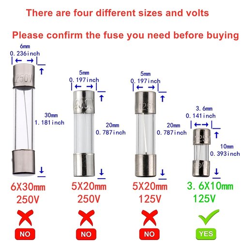 BOJACK Mini Fuse 3.6x10 mm 2.5 A 2.5 amp 125 V 125 Volt 0.14x0.39 Inch F2.5AL125V Fast Blow Glass Fuses (Pack of 10)