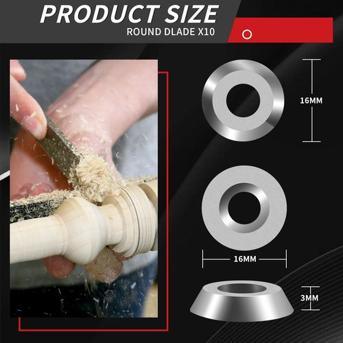16mm Round Carbide Inserts for Woodturning, Indexable Tungsten Carbide Cutter Inserts Set fits for DIY Woodworking Wood Lathe Turning Finisher Hollower Tools with Screws 10pcs (M6*10)