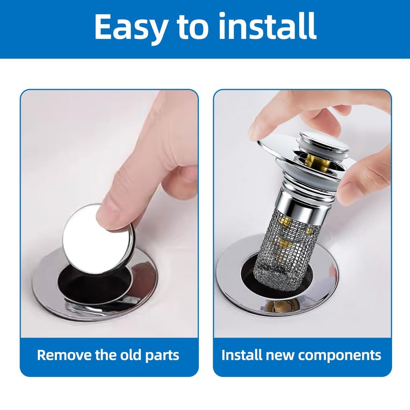 Bathroom Sink Drain Strainer, Pop-up Sink Drain Strainer with Removable Strainer Basket Hair Catcher, Bathroom Sink Stopper,2 Packs