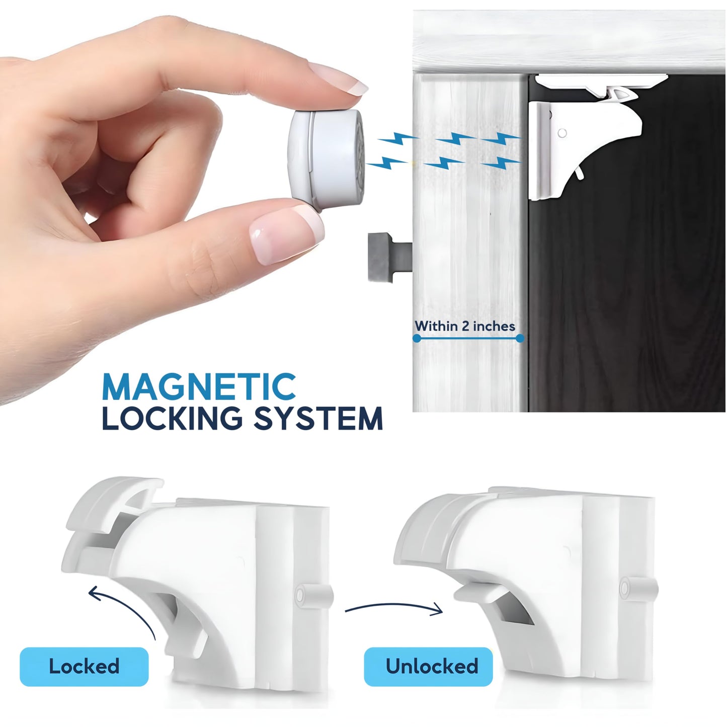 BABY PROOF ME Pack of 36 Magnetic Cabinet Locks for Child Safety with 9 Keys, 3M Adhesive Easy Installation, Baby Proofing Magnetic Locks for Cabinets and Drawers (36 Locks + 9 Keys)