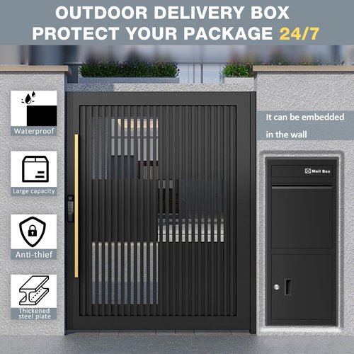 Package Delivery Boxes for Outside with Storage, 17.7"L*15"W*39.4"H Extra Large Parcel Drop Boxes with Lock, Anti-Theft,Waterproof and Rustproof Package Delivery Box for Outdoor Porch(Black)