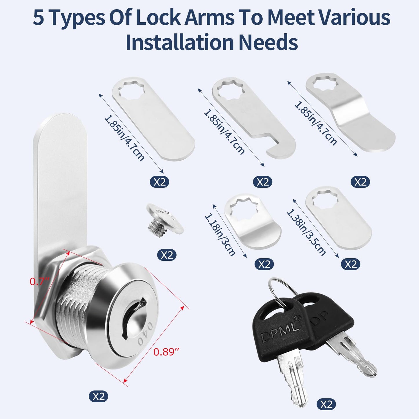 5/8'' Alloy Cam Locks with Keys, for Mailbox, Toolbox and Pickup Trucks,RV Compartment Storage Locks (2 Pack)