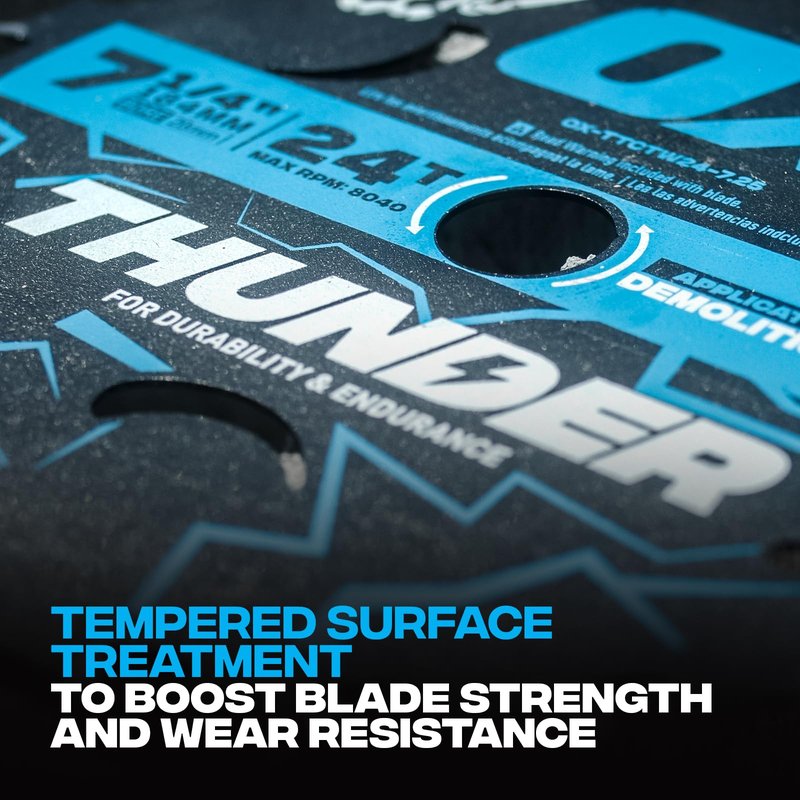 OX Pro Thunder 7-1/4 Inch Circular Saw Blade for Wood Cutting | Professional 24 Tooth Carbide Construction with 5/8 Bore - Saw Blades Compatible with Skill Saw & Table Saw Anti Friction Finish