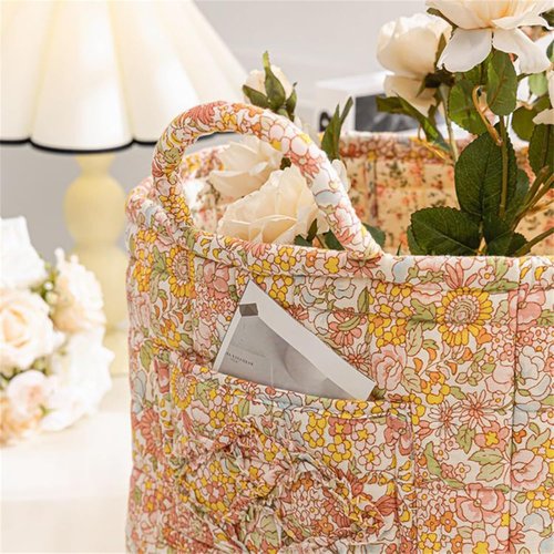 Boho Fabric Storage Basket, Boho Laundry Basket, Large Capacity Foldable Fabric Storage Basket, Collapsible Laundry Hamper with Easy Carry Handles, for Clothes and Sundries (Floral-H)