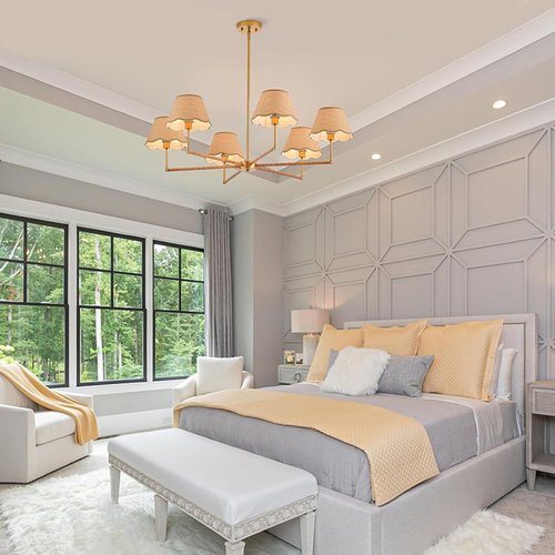 MIXL - 6-Light Rattan Chandelier,Adjustable Height Ceiling Pendant Light Over Table,Boho Style Gold Chandelier for Dining Room Living Room and Entryway