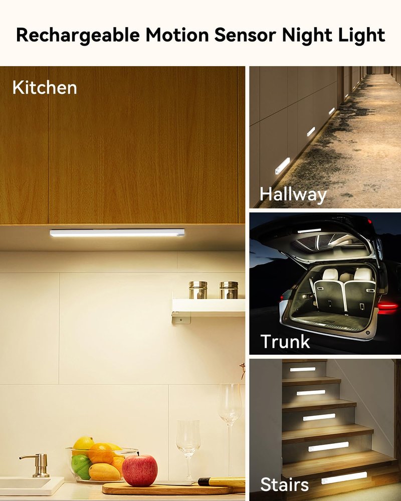 Rihvy 3 Packs Under Cabinet Lighting with Charging Station 8 Inches, Motion Sensor Light Indoor Rechargeable, 3 Color Dimmable Closet Light, USB Led Stick on Under Counter Lights for Kitchen Pantry