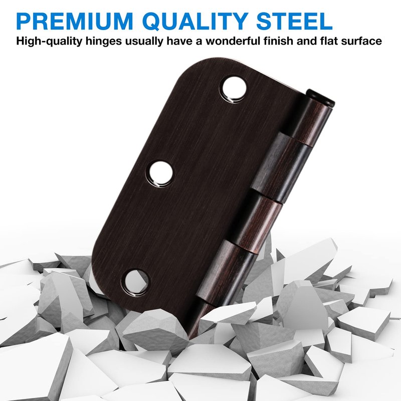 18 Pack Oil Rubbed Bronze Door Hinges 3.5" x 3 1/2 Inch Black Brushed Interior Hinge Rounded 5/8" Radius Corner 3 ½"Iron Residential Standard Bedroom Bifold Single Double Doors Hardware Kit