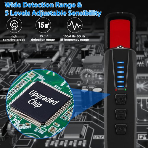 Hidden Camera Detectors,Bug Detector Anti Spy Camera Finder, GPS Tracker Detector RF Wireless Scanner Rechargeable, 5 Levels Sensitivity 4 Modes for Hotel,Travel,Bathroom,Office,Car (Black)