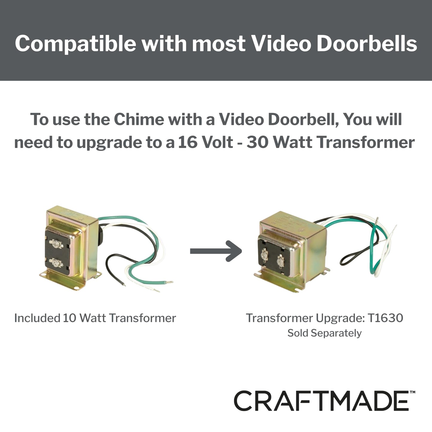 Craftmade Lighting CK1001-W Builder - 8.38 Inch Chime Kit with 2 Black Buttons and T1610 Transformer, White Finish