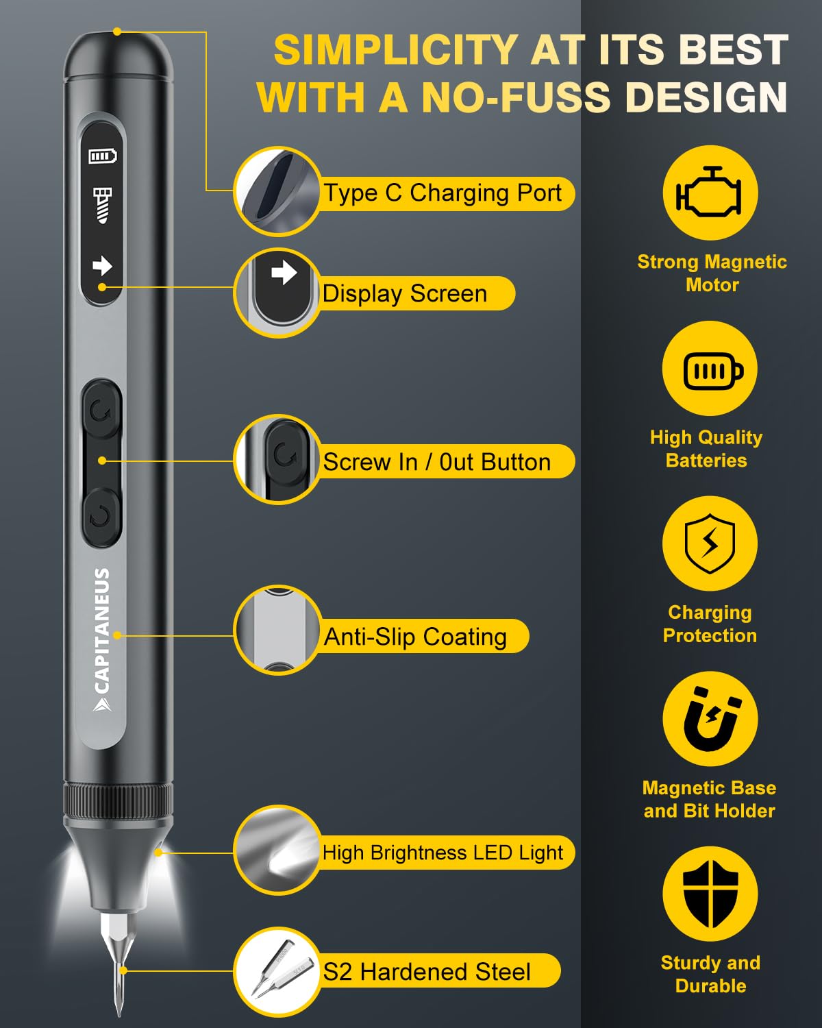 SE1 PRO 3.7V Mini Electric Screwdriver, Precision Set, 50-in-1 Magnetic Bits, Magnetic Storage, USB-C Charging Cable,Electric Screwdriver for Electronics Phone Camera Laptop Watch - Grey
