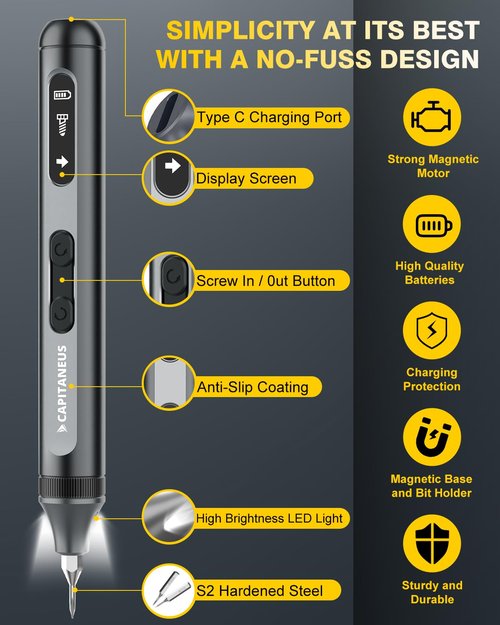 SE1 PRO 3.7V Mini Electric Screwdriver, Precision Set, 50-in-1 Magnetic Bits, Magnetic Storage, USB-C Charging Cable,Electric Screwdriver for Electronics Phone Camera Laptop Watch - Grey