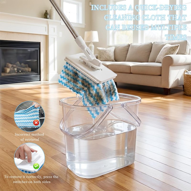 Snap Grip Mini Mop, Zero Touch MiniMop, Disposable Clip Mopstick Reusable Cloths, Retractable Gap Dust Cleaner Flat Mops with Locking Head & Sweeping Cloths (1*mop+5*Cloth)