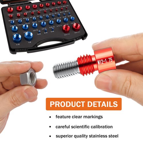 44PCS Nut and Bolt Thread Checker Comprehensive Bolt Size and Thread Gauge Tool, Bolt Thread Identifier, Inch & Metric Sizes, with Handy Tool Box, Excellent for Home Garages and Car Repairs