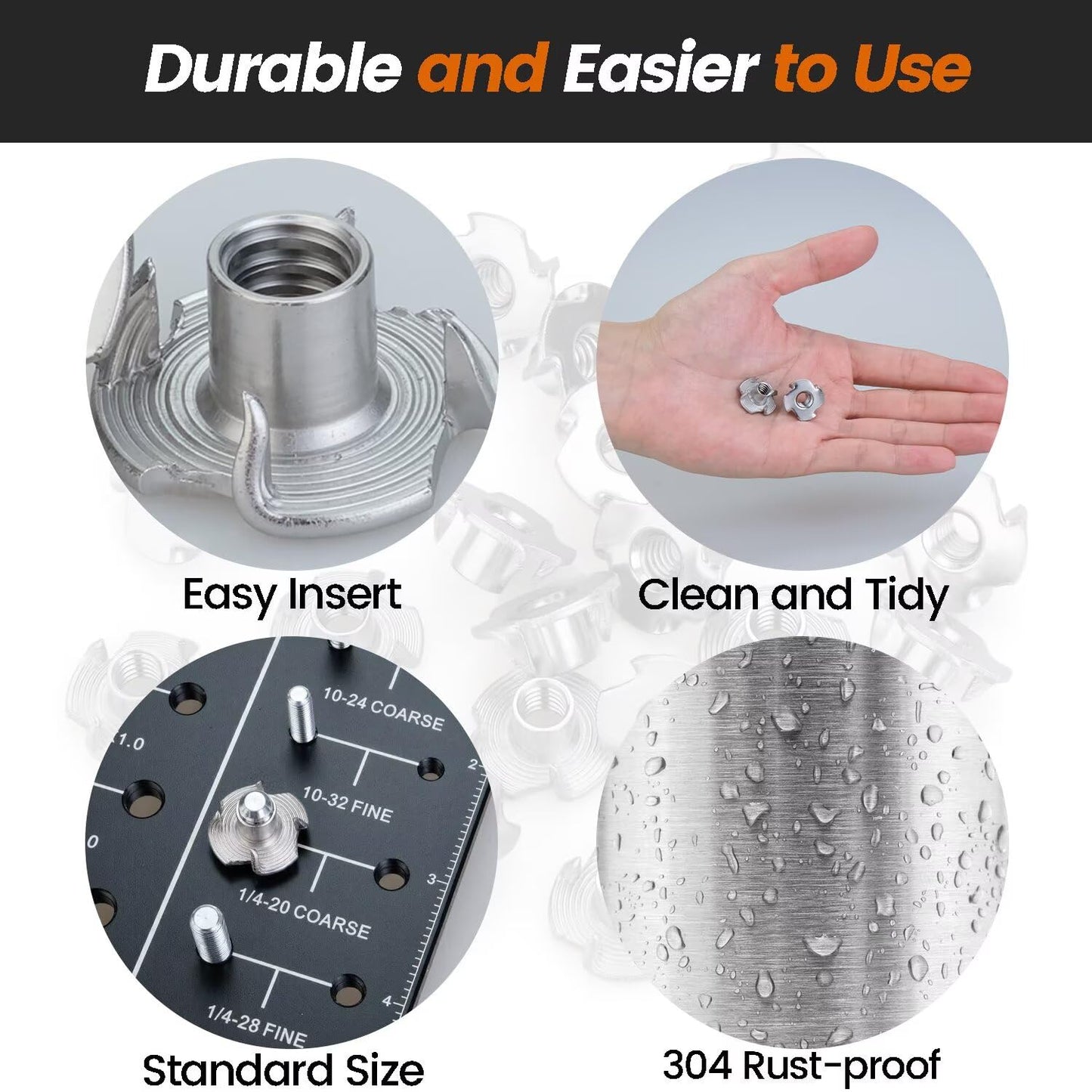 25 PCS M6 T-Nuts 304 Stainless Steel Four-Jaw Tee Nuts, Corrosion-Resistant Threaded Inserts for Wood, Cabinetry, Rock Climbing Holds, Home, Hotel & Outdoor Furniture