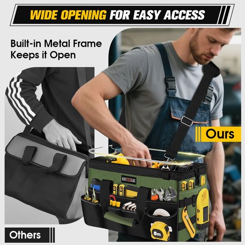 Heavy Duty Tool Bag 15-Inch - 21 Pockets Tool Organizer, Portable Electrician Toolbox W/Soft Handle & Zipper for Mechanic Plumber Carpenter, Gifts for Men Dad Husband Him, Wide Mouth Tool Storage Bag