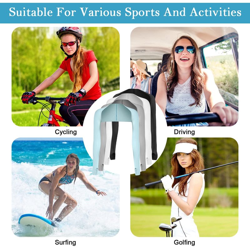 4 Pieces Cooling Shawl Arm Sleeves Sun Uv Protection Cooler Shrug, Comfortable & Breathable Anti-UV Arm Sleeves for Women with Finger Holes for Driving Golfing Fishing Running Cycling Outdoor Activity