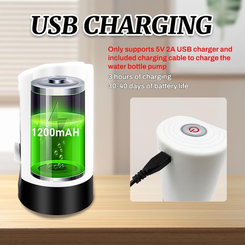 Water Table Pump, Portability Electric Water Pump with USB Data Cable,White Automatic Drinking Water Bottle Pump for Travel, Kitchen, Home, Office