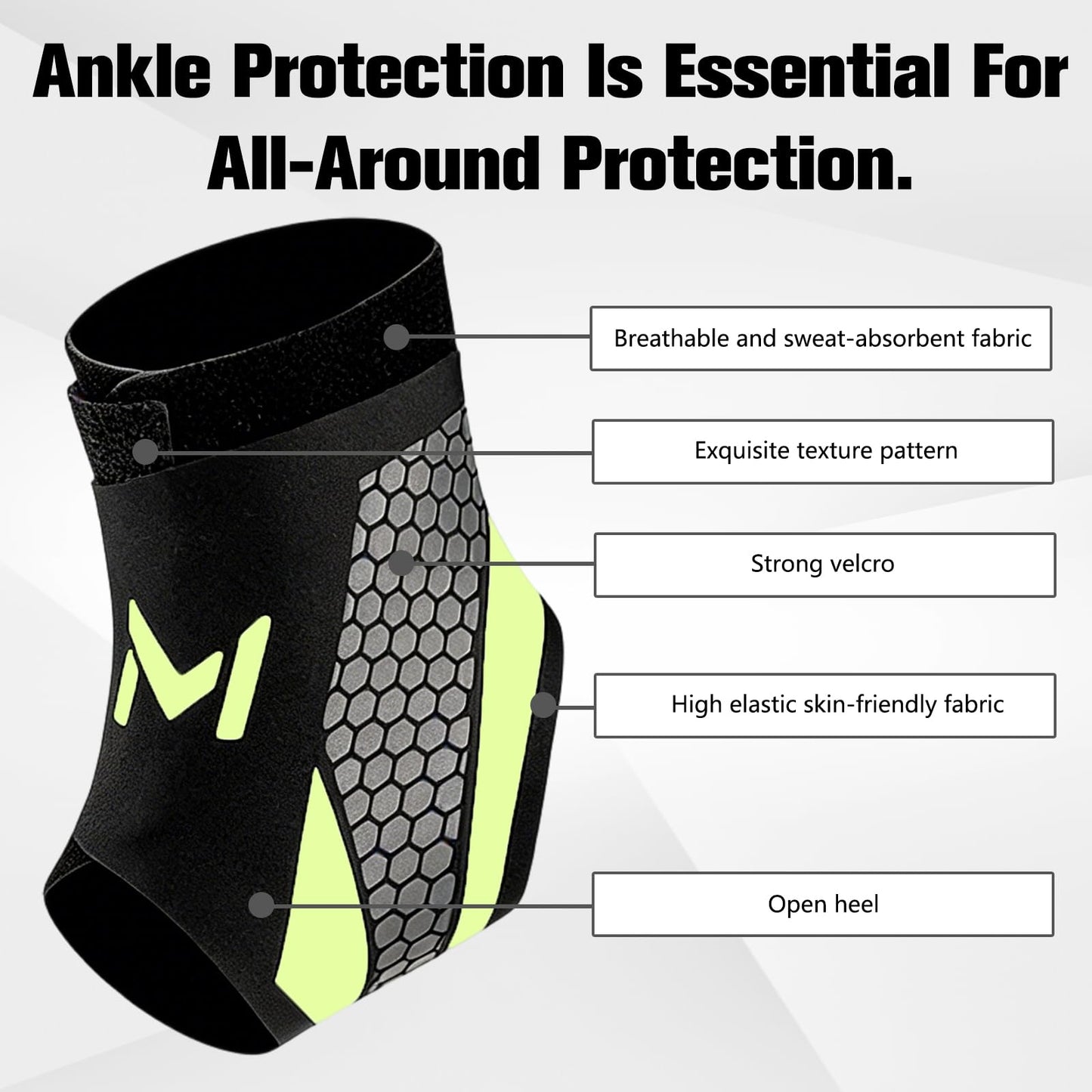 Ankle Brace for Men & Women, Adjustable Figure-8 Stabilizer with Straps for Basketball, Volleyball & Running, Compression Sleeve for Sprained Ankle, Plantar Fasciitis & Tendonitis Relief (2 Pack,Green)