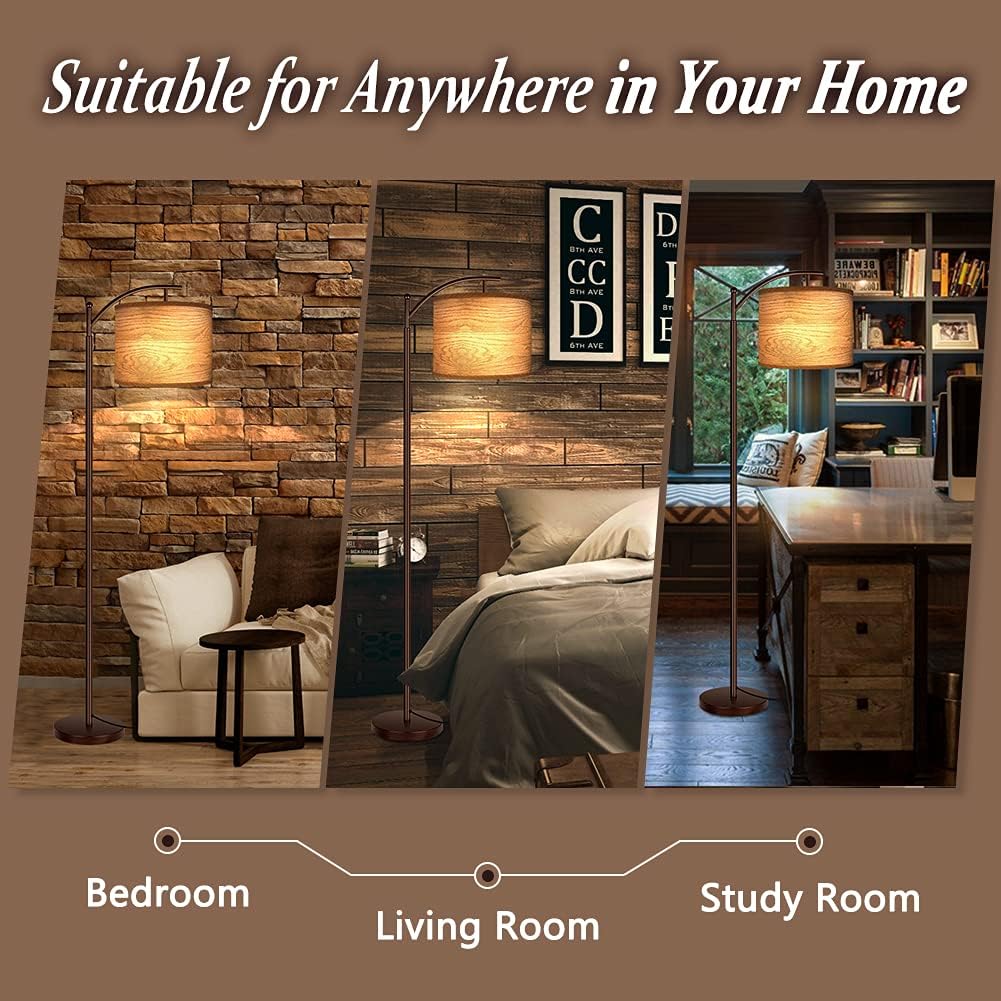 ROTTOGOON Floor Lamp for Living Room with 3 Color Temperatures LED Bulb, Standing Lamp Tall Industrial Floor Lamp Reading for Bedroom, Office (9W LED Bulb, Beige Lampshade Included) -Black