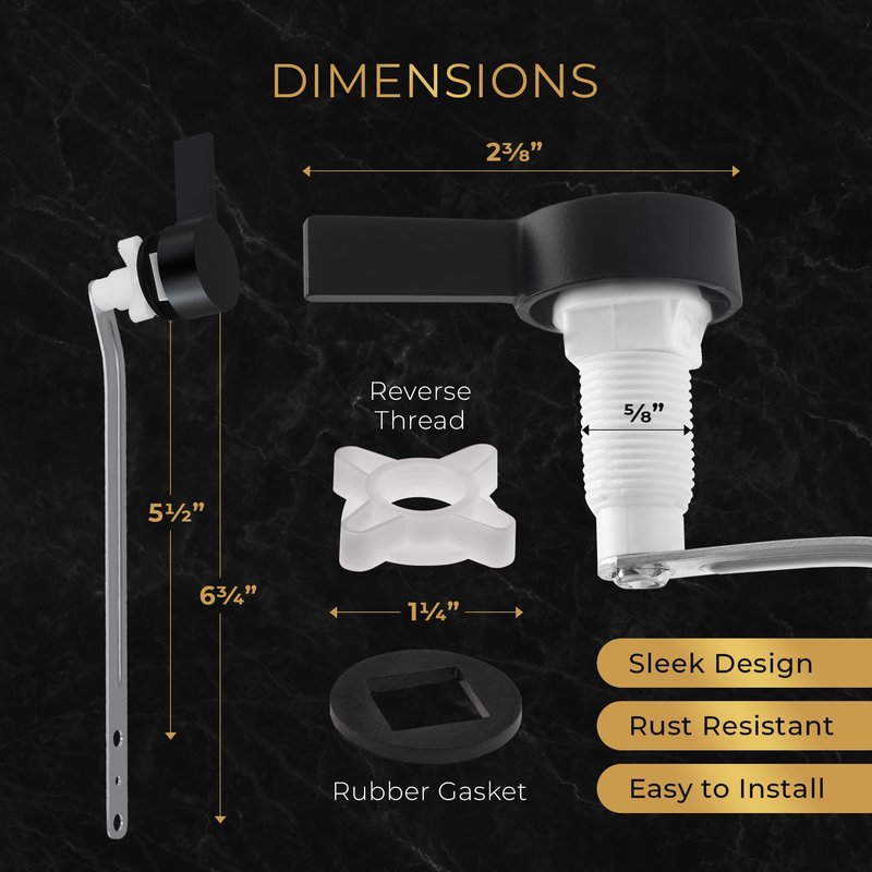 RAVINE Premium Modern Luxury Universal Toilet Handle Replacement, Majestic Collection. Toilet Lever Replacement, Easy Install (Black, Front Mount)