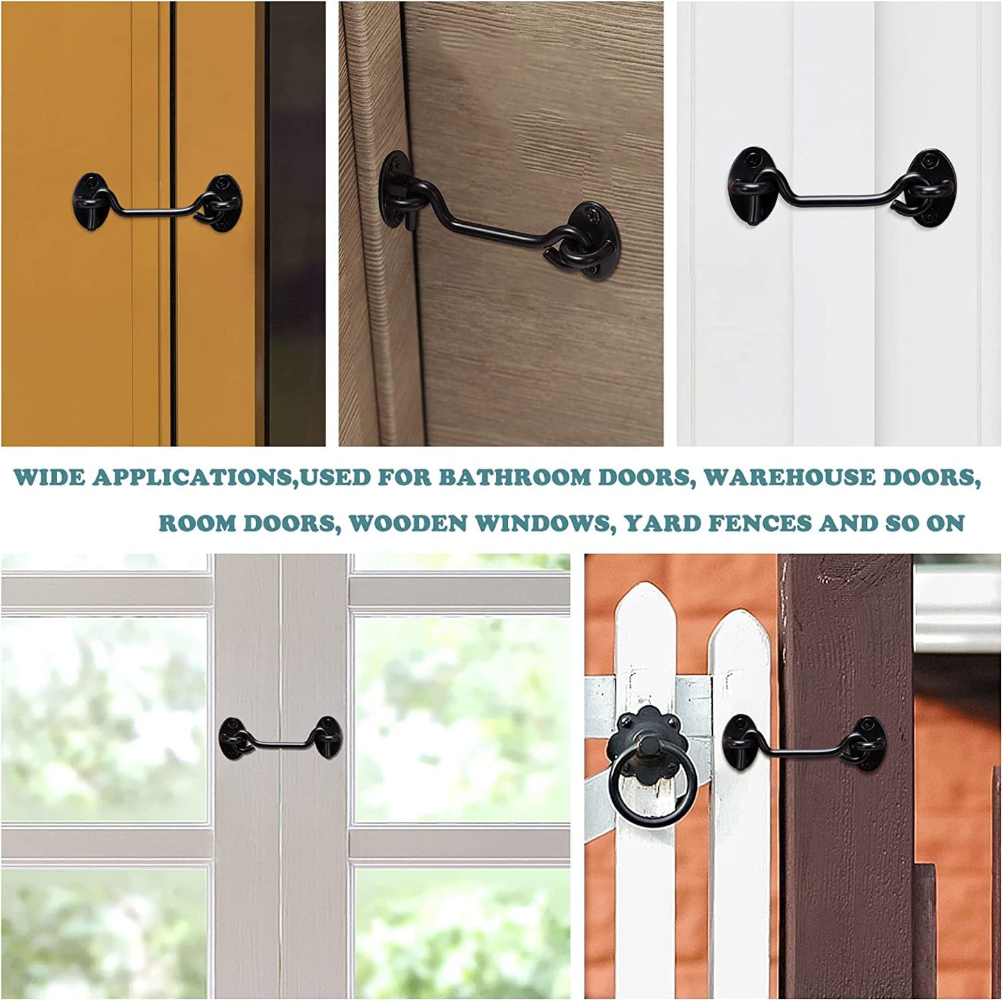 Klurent 4" Barn Door Latch Door Lock Hardware, Sliding Door Lock Eye Hook Latch with Screws, Rust-Resistant Metal Gate Latch(2 Pack)