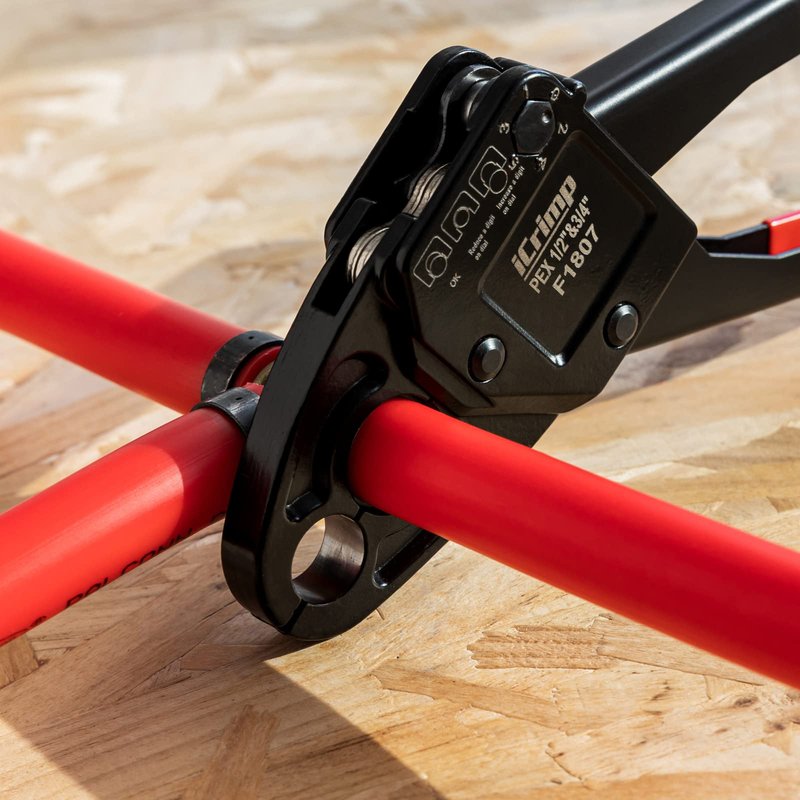 IWISS Combo Angle Head Pex Pipe Plumbing Crimping Tool for Copper Crimp Jaw Sets 1/2" & 3/4" with Go/No-Go Crimp Gauge