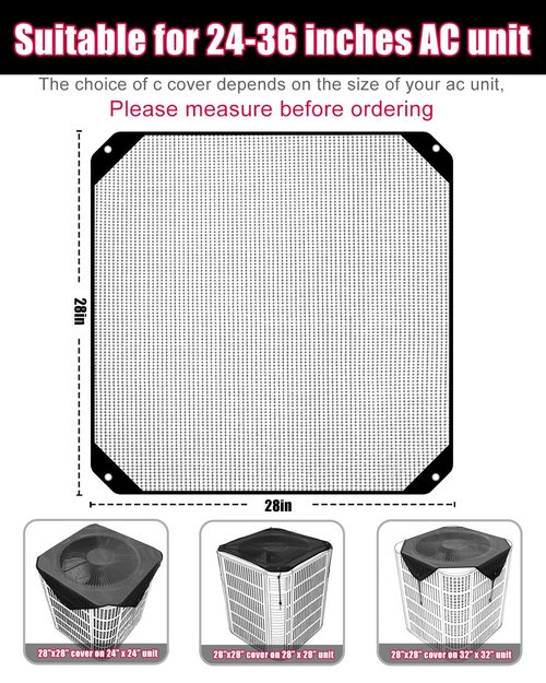 Artllon Air Conditioner Covers for Outside Unit 28''x28'', Central Mesh Net AC Unit Covers Outdoor, Heat Pump AC Screen Condenser Cover - Universal Top Defender Cover for All Season