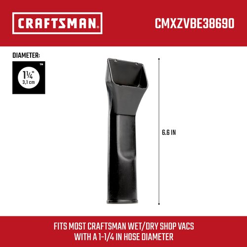 CRAFTSMAN CMXZVBE38690 1-1/4 in. Car Nozzle Wet Dry Vac Attachment, Industrial-Grade Shop Vacuum Accessory for Deep Automotive Cleaning, Fits 1-1/4 in. Hose Diameter