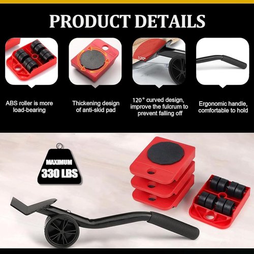 VexelZytro Furniture Appliance Lift Mover Tool Set, Furniture Lifter Kit with 4 Slider for Moving, 330 Lbs Load Capacity, Carbon Steel, Moving Gliders for Sofa Fridge Washing Machine