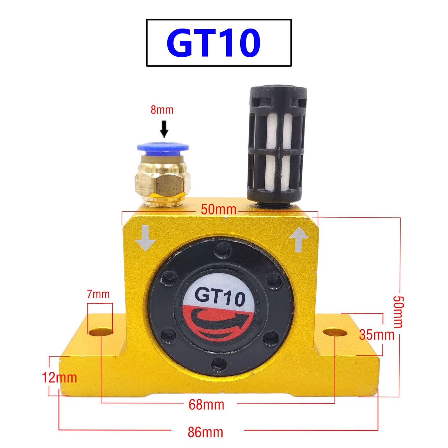 (2-Pcs) GT10 Pneumatic Air Turbine Vibrator GT Series 1/8" Industrial Pneumatic System Components Turbine Vibrators with hopper Golden Free Muffler (GT-10)
