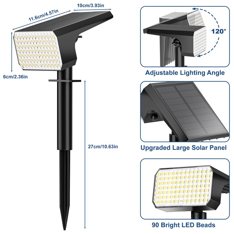 LANSOW 12 Pack Solar Spot Lights Outdoor Waterproof IP67, (90 LED/4 Modes) Solar Landscape Spotlights, 2-in-1 Solar Powered Flood Lights for Yard Garden Pathway Outside Tree, Auto ON/Off(Cool White)