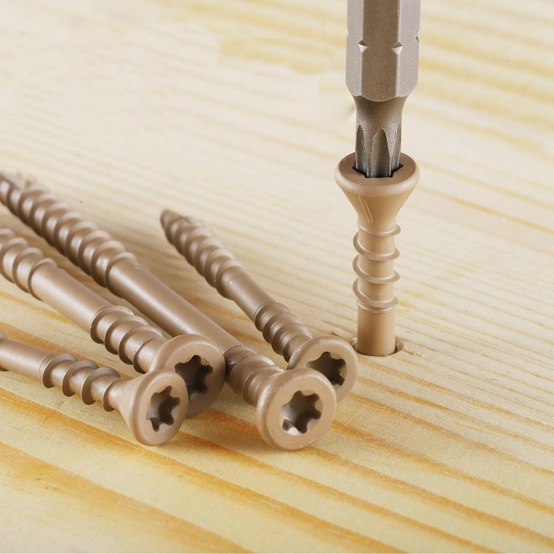 BNUOK Deck Screws Assortment Kit 96 PCS, Exterior Wood Screws Flat Head Torx Drive Rust Resistant Epoxy Coated Reverse Upper Thread Trim Screw, #8 1-5/8" 2" #10 2-1/2" 3", Tan