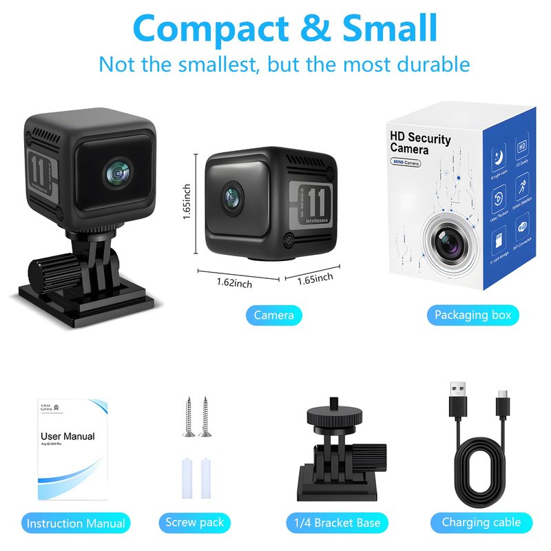 MDZUI Spy Camera Hidden Camera, 4K Mini Cameras with Motion Detection, for Nanny Cam Wireless Surveillance for Indoor Home and Office Black