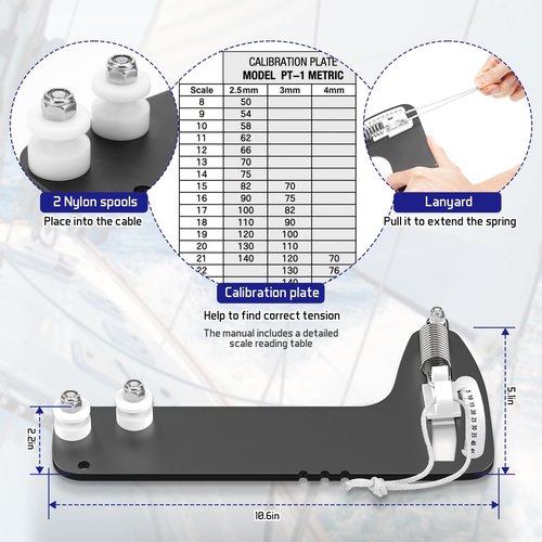 Sailboat Rigging Tension Gauge, PT-1M Professional Tension Gauge - Accurate Rigging Tool for Optimal Sail Performance, Wire Rope Standing Rigging for 2.5, 3, and 4 milimeter Cable Diamete, 360kg